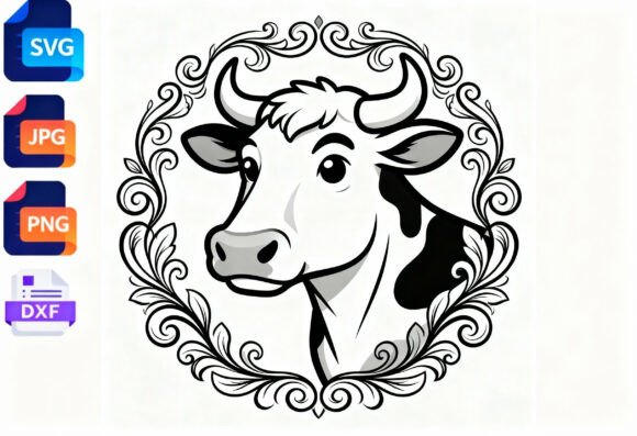 Farmhouse Cow Floral Frame SVG Clipart Review