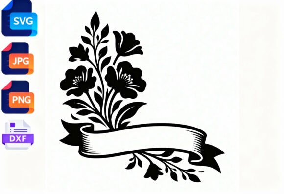 Floral Banner SVG Cut File Flower Review