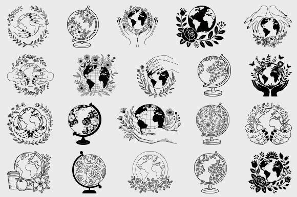 Floral Globe SVG Bundle, Travel SVG